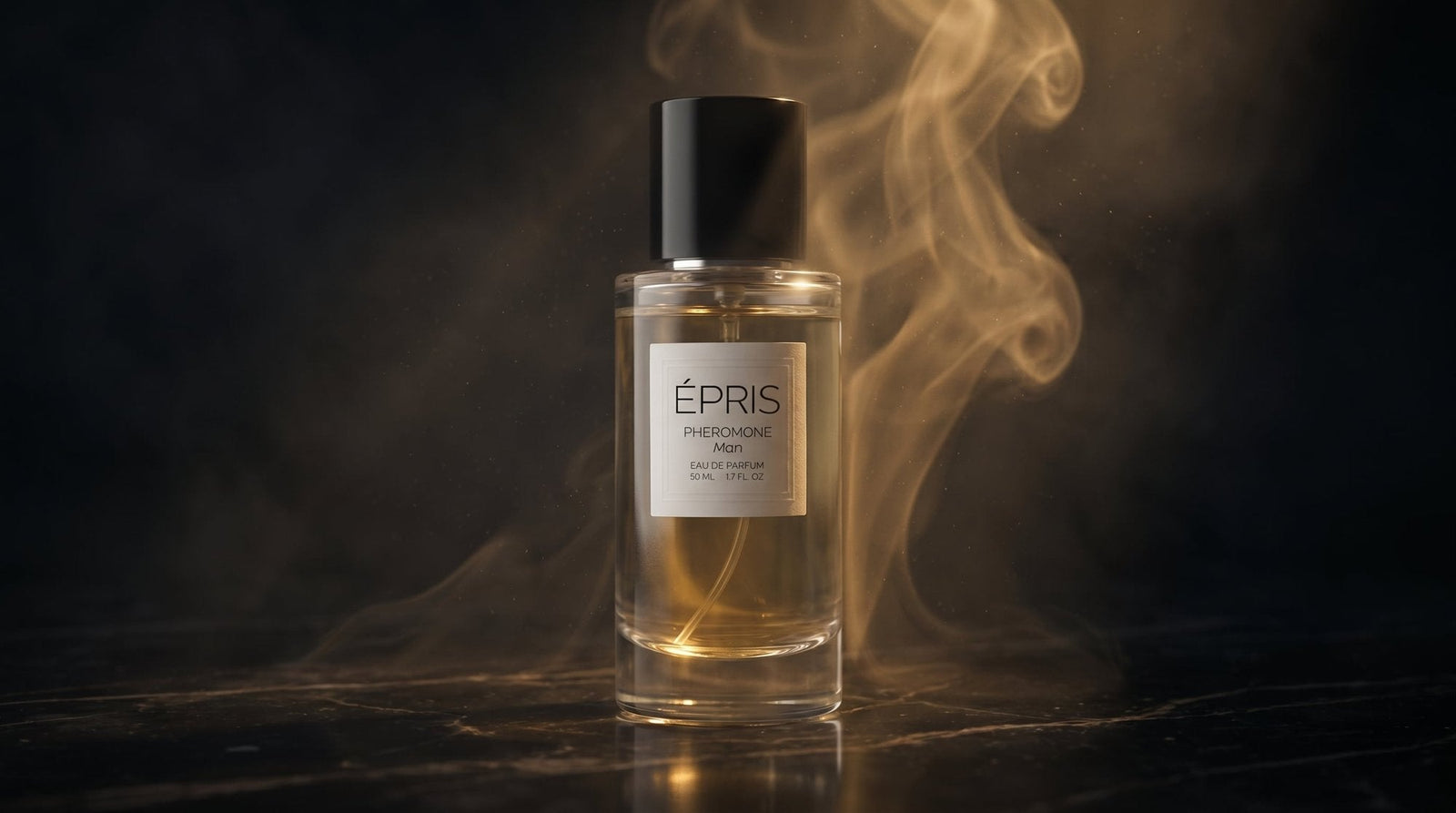 ÉPRIS PHEROMONE Man Flacon mit goldenem Duftnebel — Pheromon-Wissenschafts-Hero